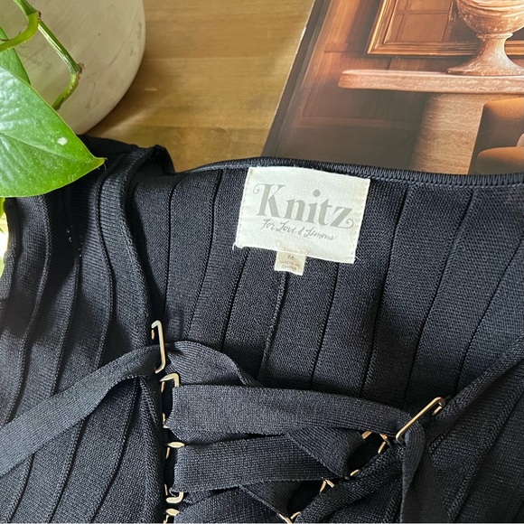 For Love & Lemons Knitz Simone Lace Front Black Dress Black Size Medium NEW - Picture 2 of 8